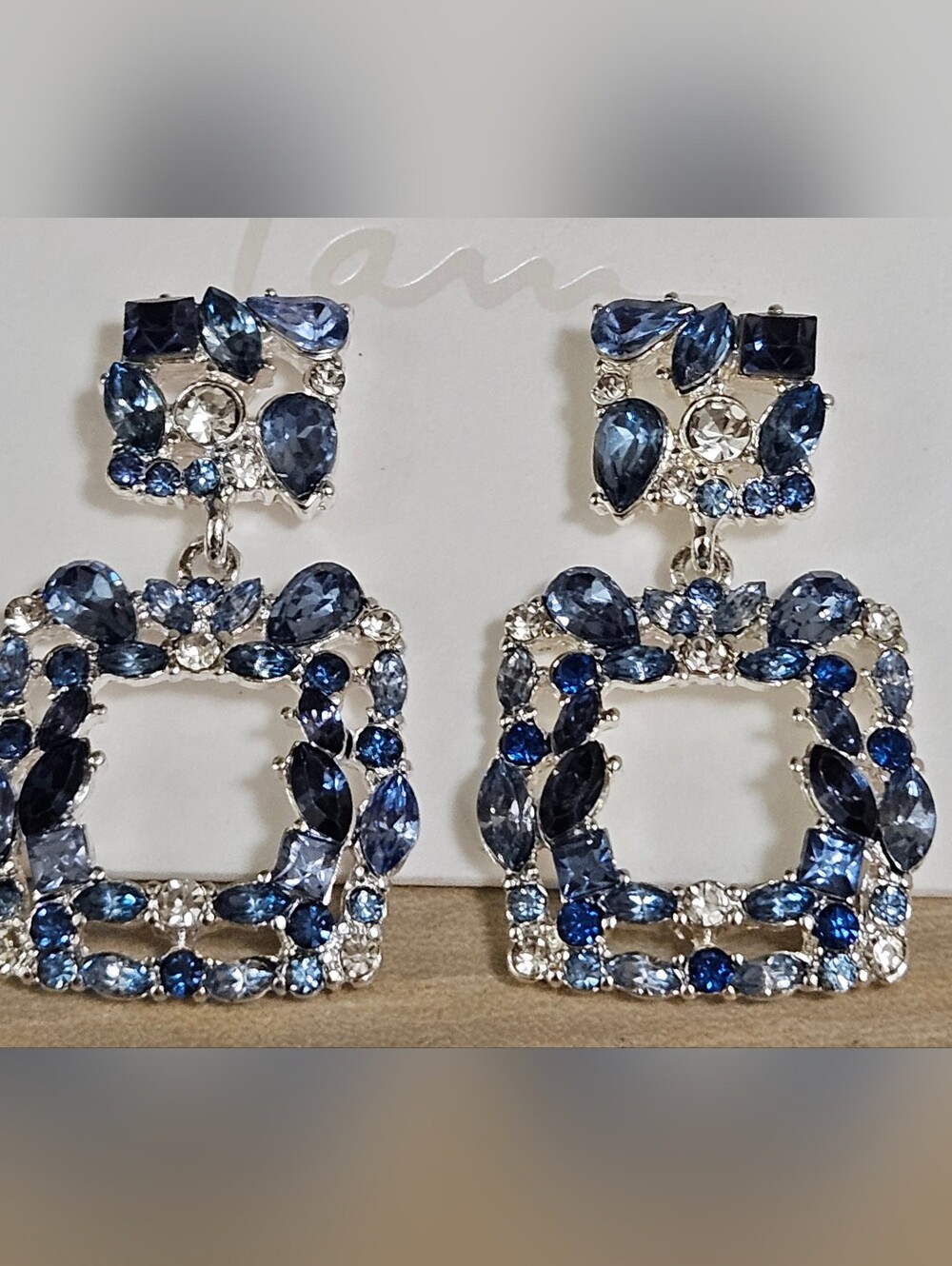 I AM GLASS BLUE RHINESTONES GEOMETRICAL SPARKLY DRESSY POST EARRINGS